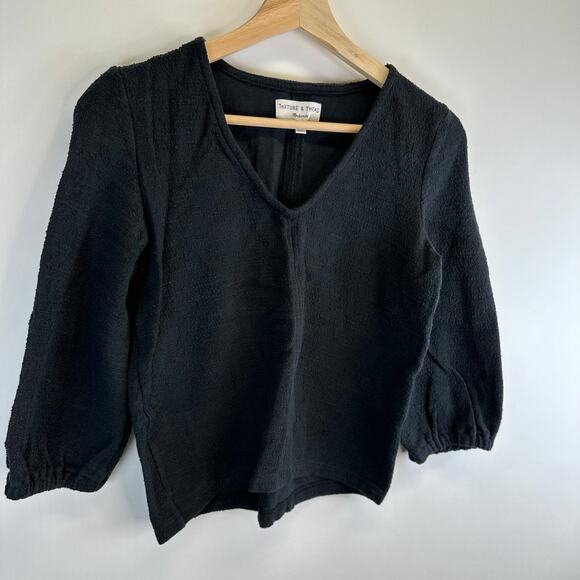 Madewell Texture & Thread Black 3/4 Balloon Sleeve V Neck Top Womens Size XS - Picture 2 of 14